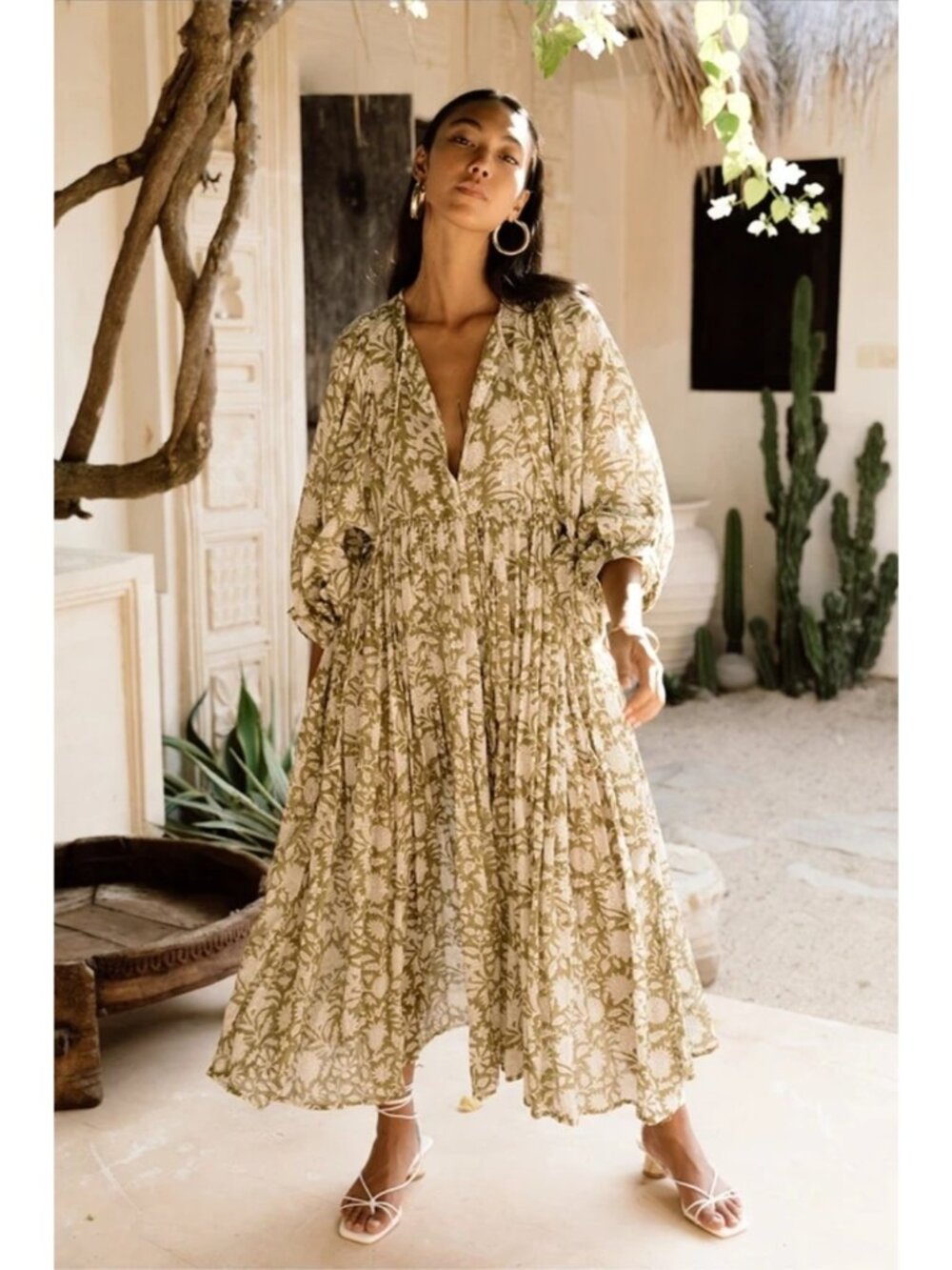 New Daughters of India Kyra Midi Dress 3XL Olive Cotton  XXXL